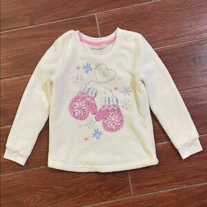 Cozy Winter Cream Kids Sweatshirt with Shiny Pink Mittens Design (5-8 y.o)